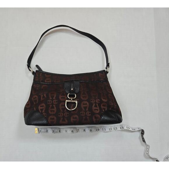 Etienne Aigner Brown Leather Canvas Signature Logo Shoulder Bag Handbag - Picture 1 of 5